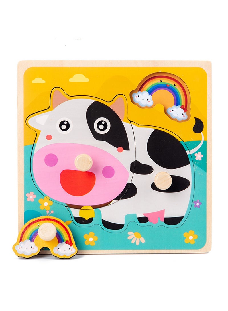 15cm Cow Model 1-3 Years Old Wooden Peg Jigsaw Puzzle Toy With Handle, Baby Children Fine Motor Skills Learning Educational Montessori Jigsaw Puzzle, Ideal Gift For 1 - 2 - 3 Years Old Boys And Girls - Image 1